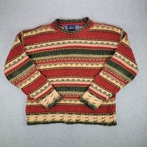 Lizsport Vintage Striped Sweater Womens Large Red Green Chunky Knit Crewneck 90s